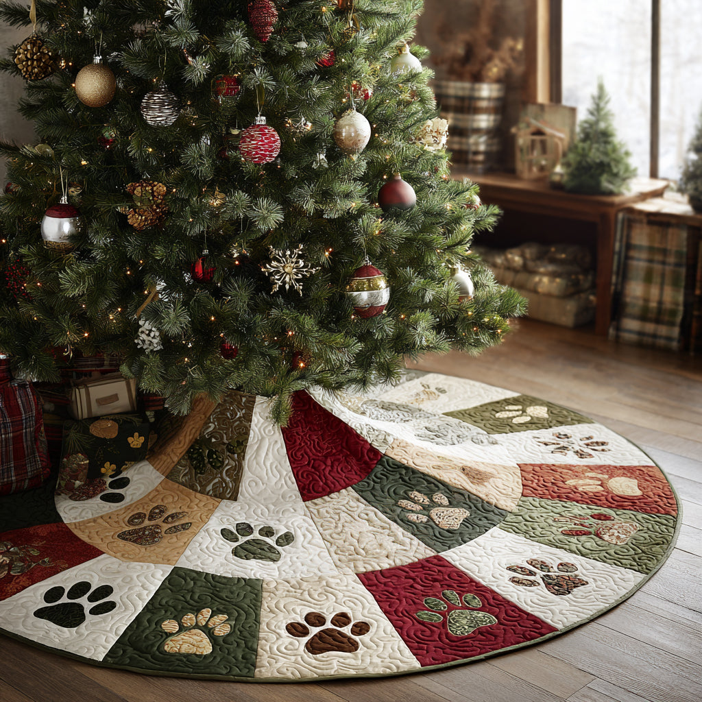 Paw Blessings Christmas Quilted Tree Skirt NCU0DV8656
