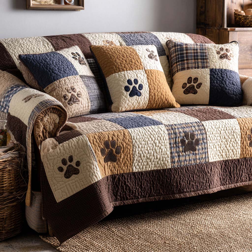 Paw Harmony Quilted Sofa Cover NCU0NT11733