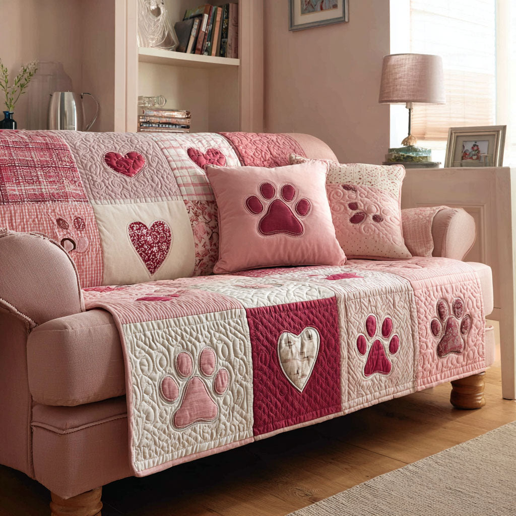 Paw Heartline Quilted Sofa Cover NCU0TV1415