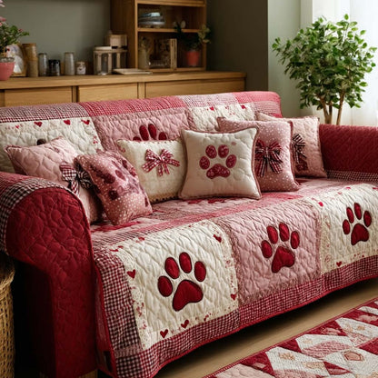 Valentine Pet Paw Quilted Sofa Cover NCU0VT359