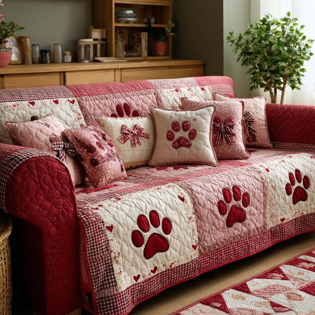 Paw Love Quilted Sofa Cover NCU0NT11666
