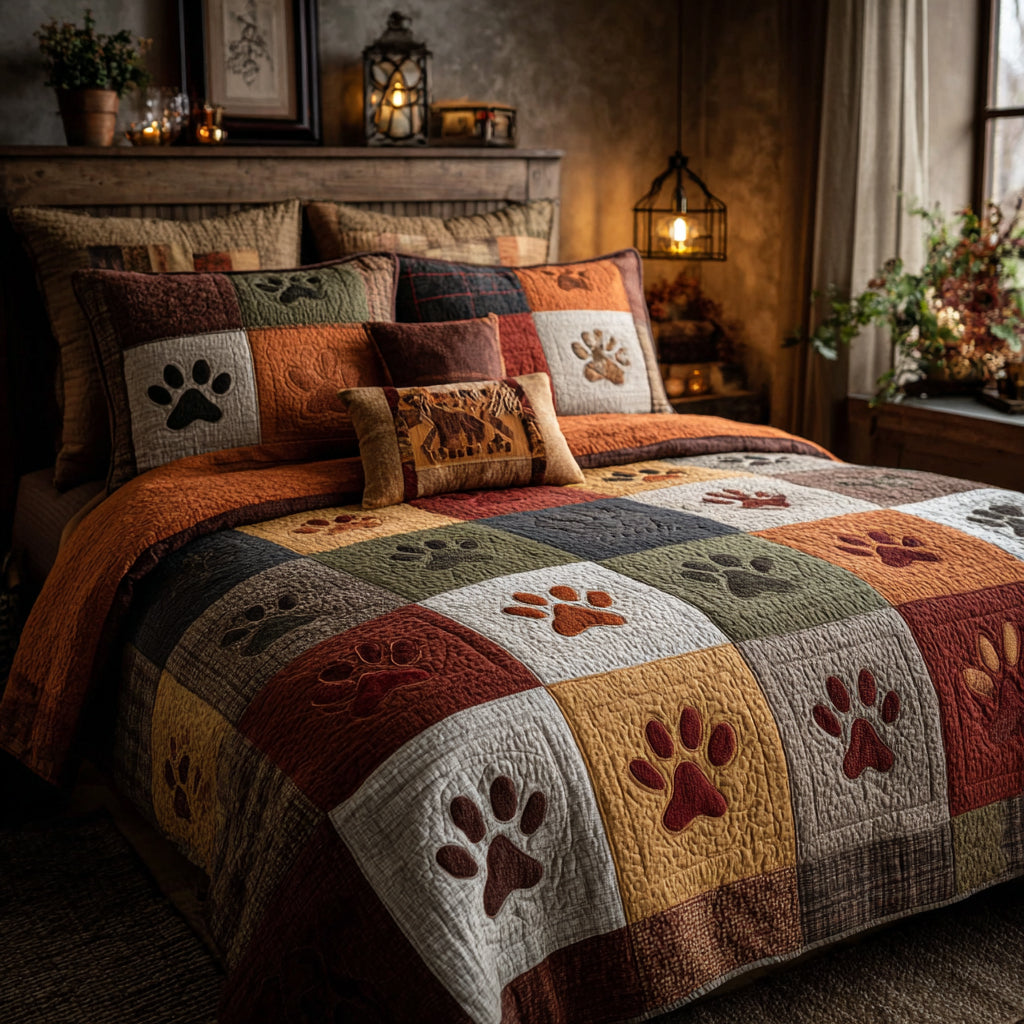 Paw Pathway 3-Piece Quilted Bedding Set NCU0DV8938