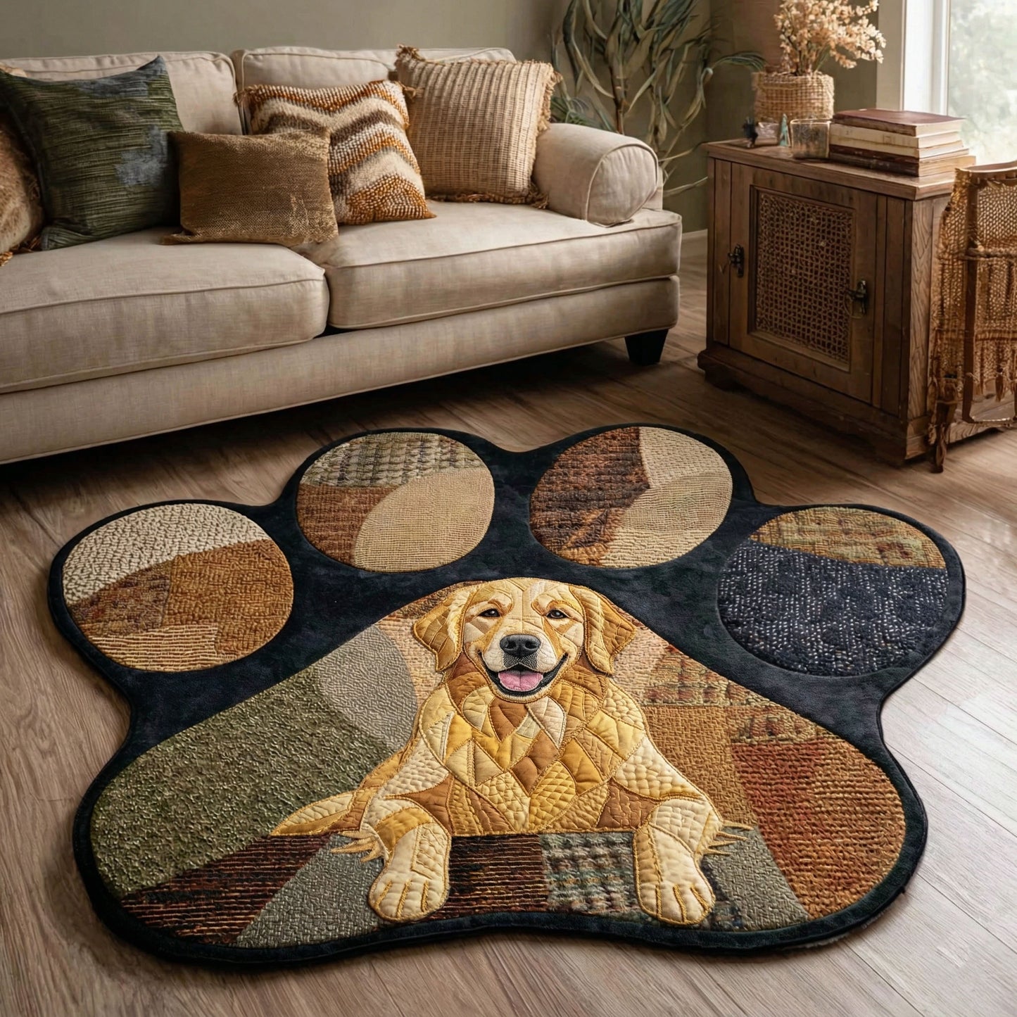 Paw Print Golden Custom Shape Area Rug NCU0NT12618