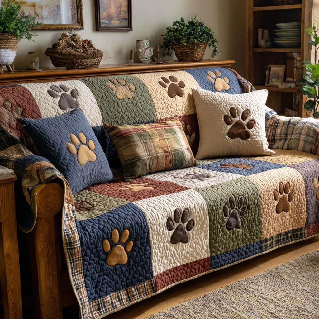 Paw Rustic Quilted Sofa Cover NCU0NT11735