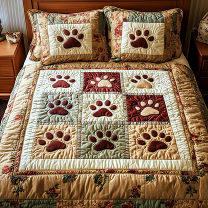 Paw Squares 3-Piece Quilted Bedding Set NCU0VH2157