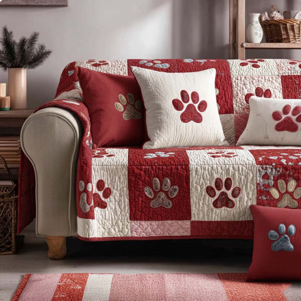Valentine Pet Paw Quilted Sofa Cover NCU0VT359