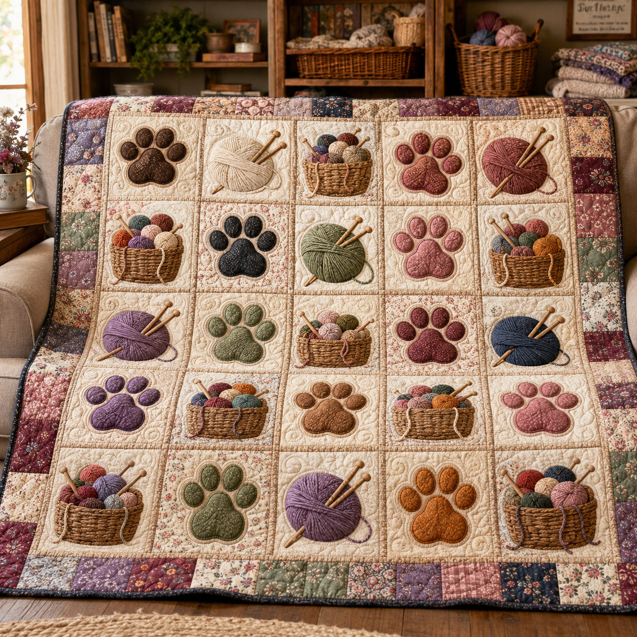 Paw and Yarn Quilted Blanket NCU0TV2021