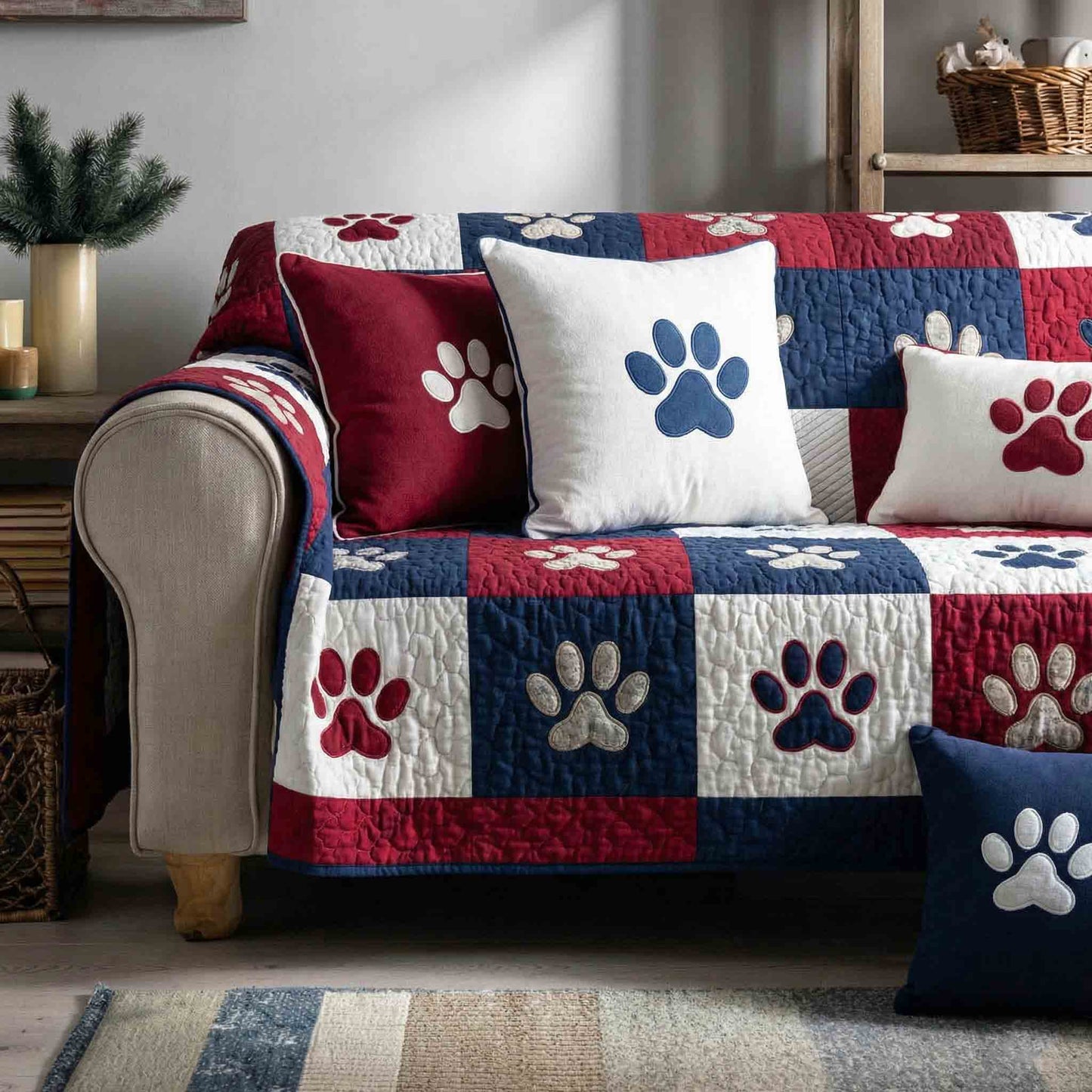 Pawprint Haven Quilted Sofa Cover NCU0NT12250