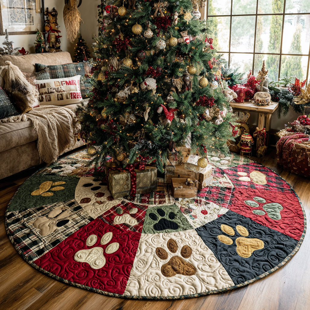 Pawprint Magic Christmas Quilted Tree Skirt NCU0DV8652