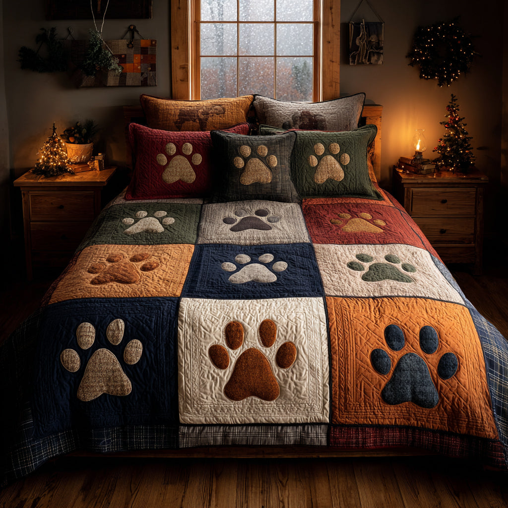 Pawprint Meadow 3-Piece Quilted Bedding Set NCU0DV8937