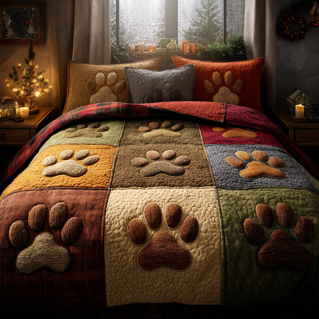 Pawprint Patchwork 3-Piece Quilted Bedding Set NCU0DV8928