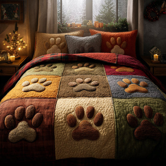 Pawprint Patchwork 3-Piece Quilted Bedding Set NCU0DV8928