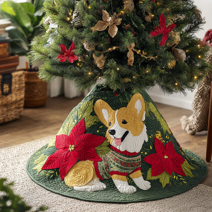 Paws & Poinsettias Christmas Quilted Tree Skirt NCU0TH3650