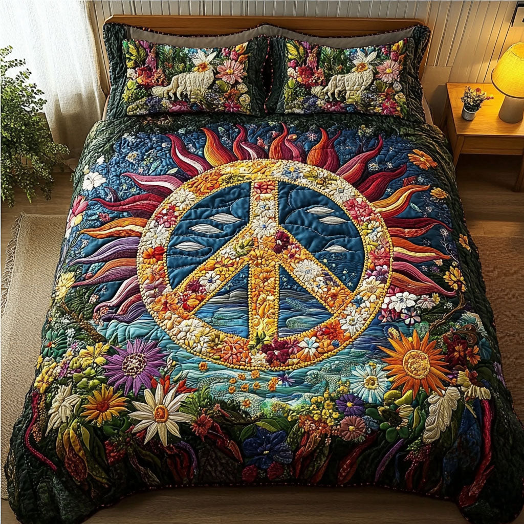 Peace Bloom 3-Piece Quilted Bedding Set NCU0PT3957 – Vantique