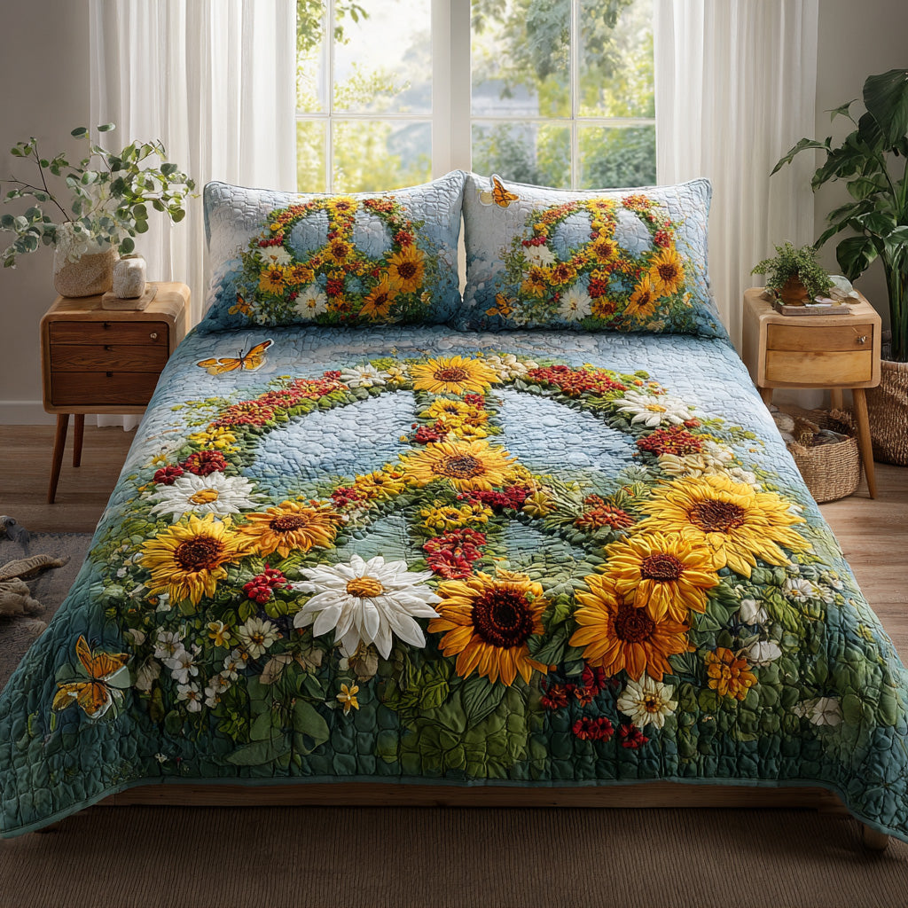 Peace Bloom Meadow 3-Piece Quilted Bedding Set NCU0VL3057