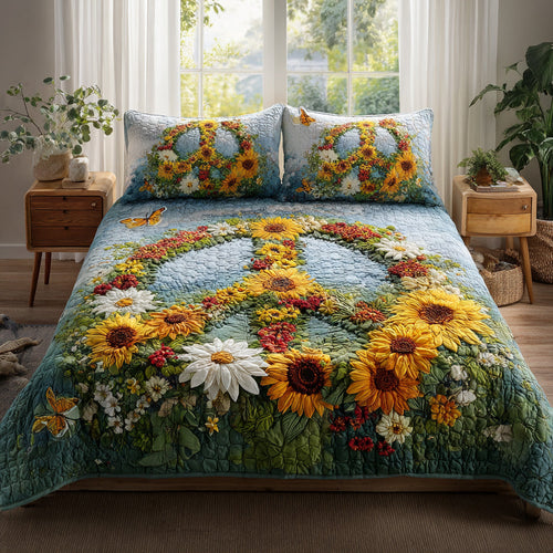 Peace Bloom Meadow 3-Piece Quilted Bedding Set NCU0VL3057