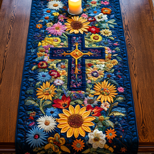 Peace Cross Quilted Table Runner NCU0VH5778