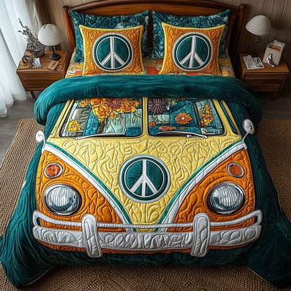 Peace Van Yellow 3-Piece Quilted Bedding Set NCU0NT4258