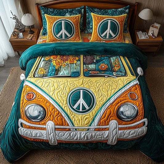 Peace Van Yellow 3-Piece Quilted Bedding Set NCU0NT4258