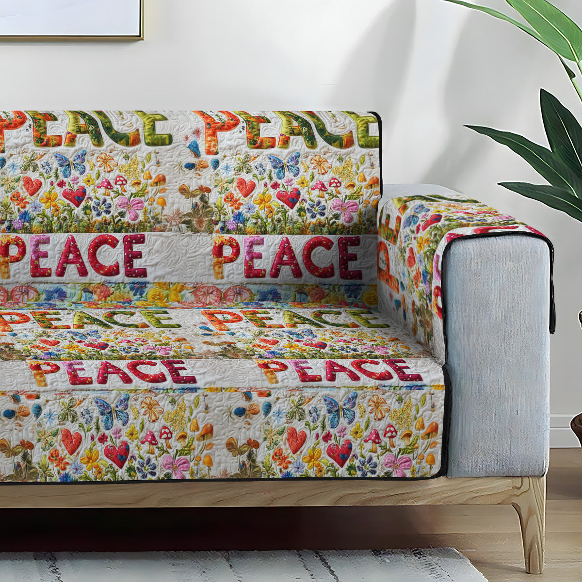 Peace and Love Quilted Sofa Cover NCU0PT6908