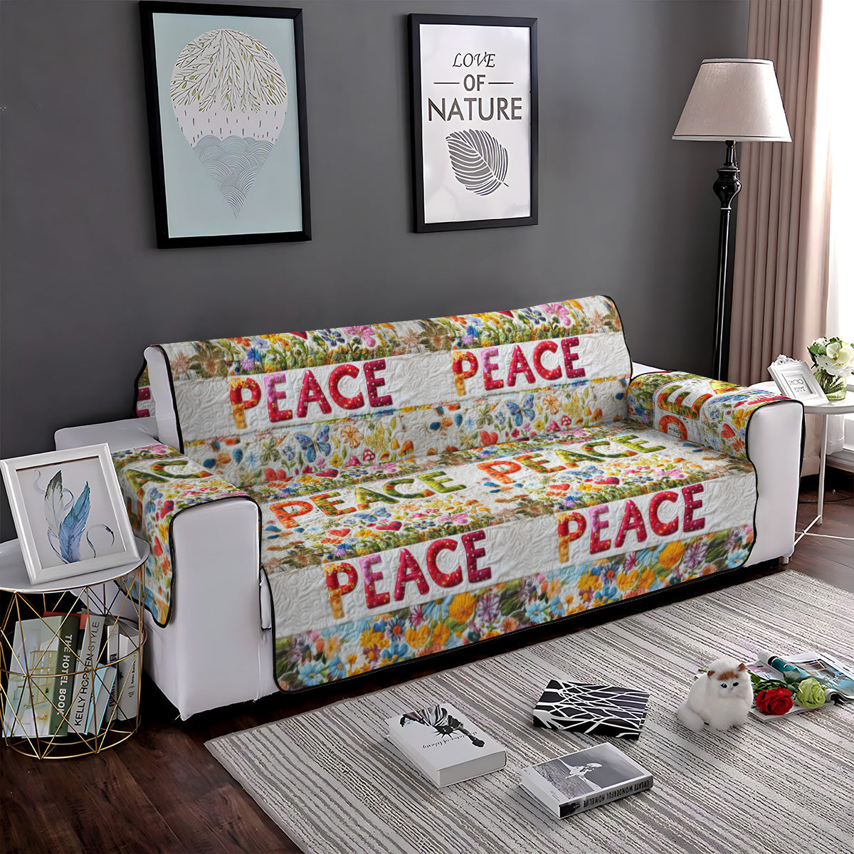 Peace and Love Quilted Sofa Cover NCU0PT6908