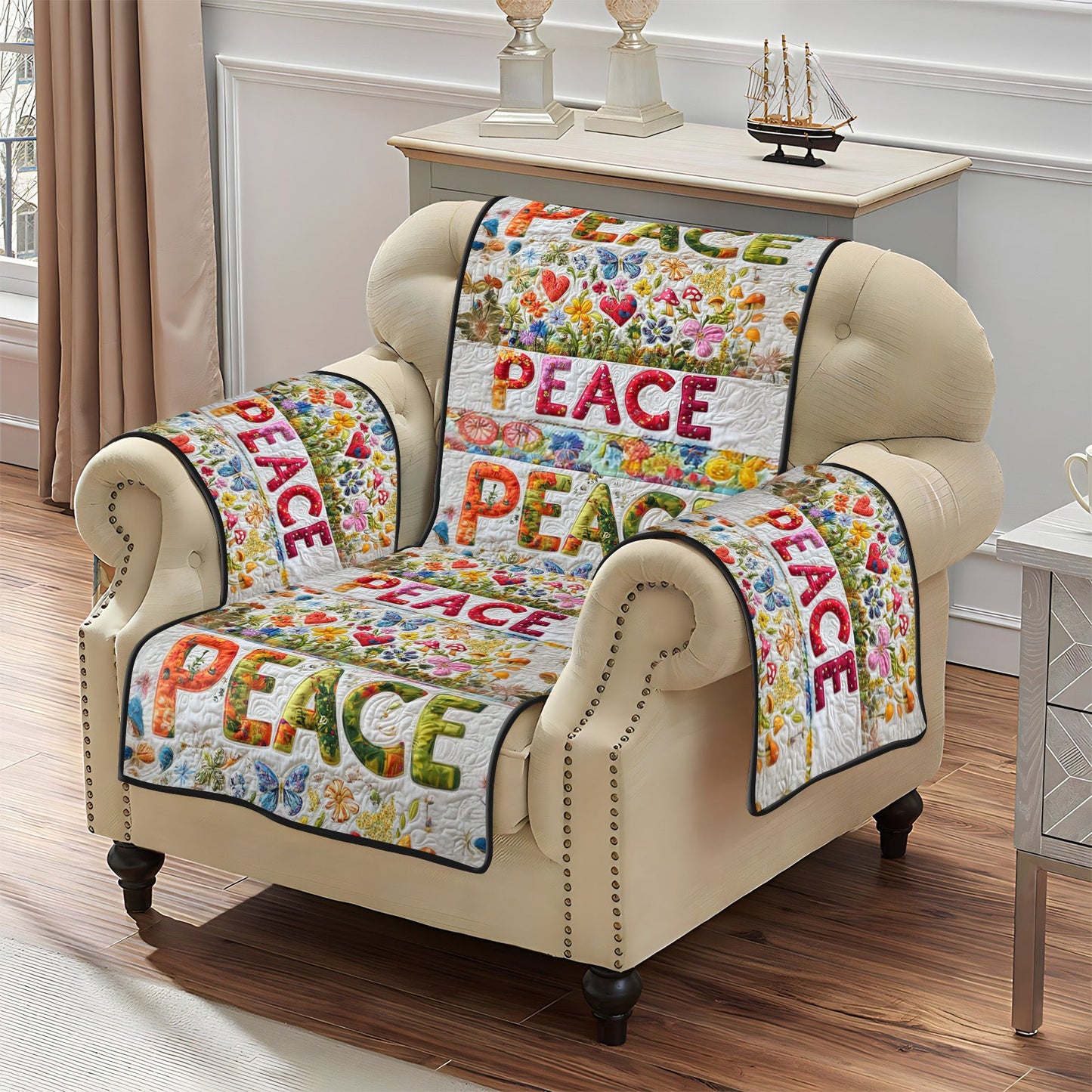 Peace and Love Quilted Sofa Cover NCU0PT6908