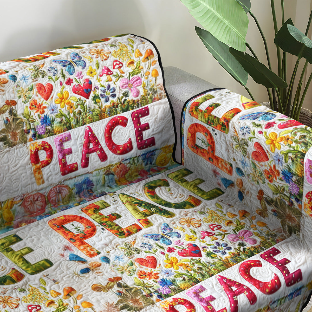Peace and Love Quilted Sofa Cover NCU0PT6908