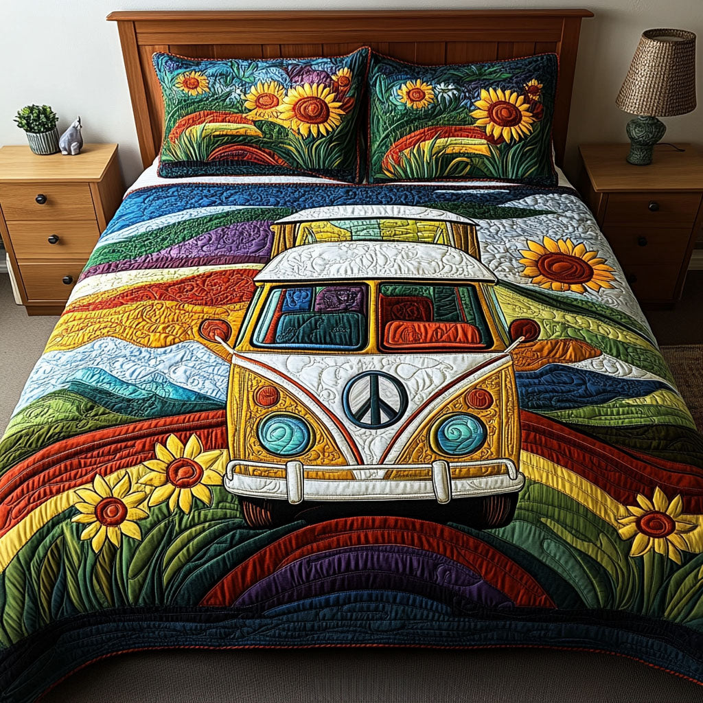 Peace and Wheels 3-Piece Quilted Bedding Set NCU0PT5437