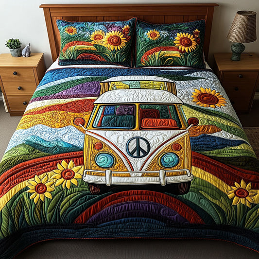 Peace and Wheels 3-Piece Quilted Bedding Set NCU0PT5437