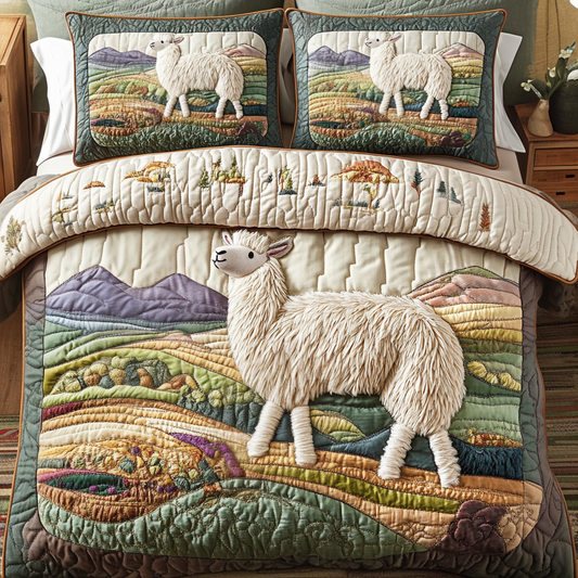 Peaceful Alpaca 3-Piece Quilted Bedding Set NCU0VH5795