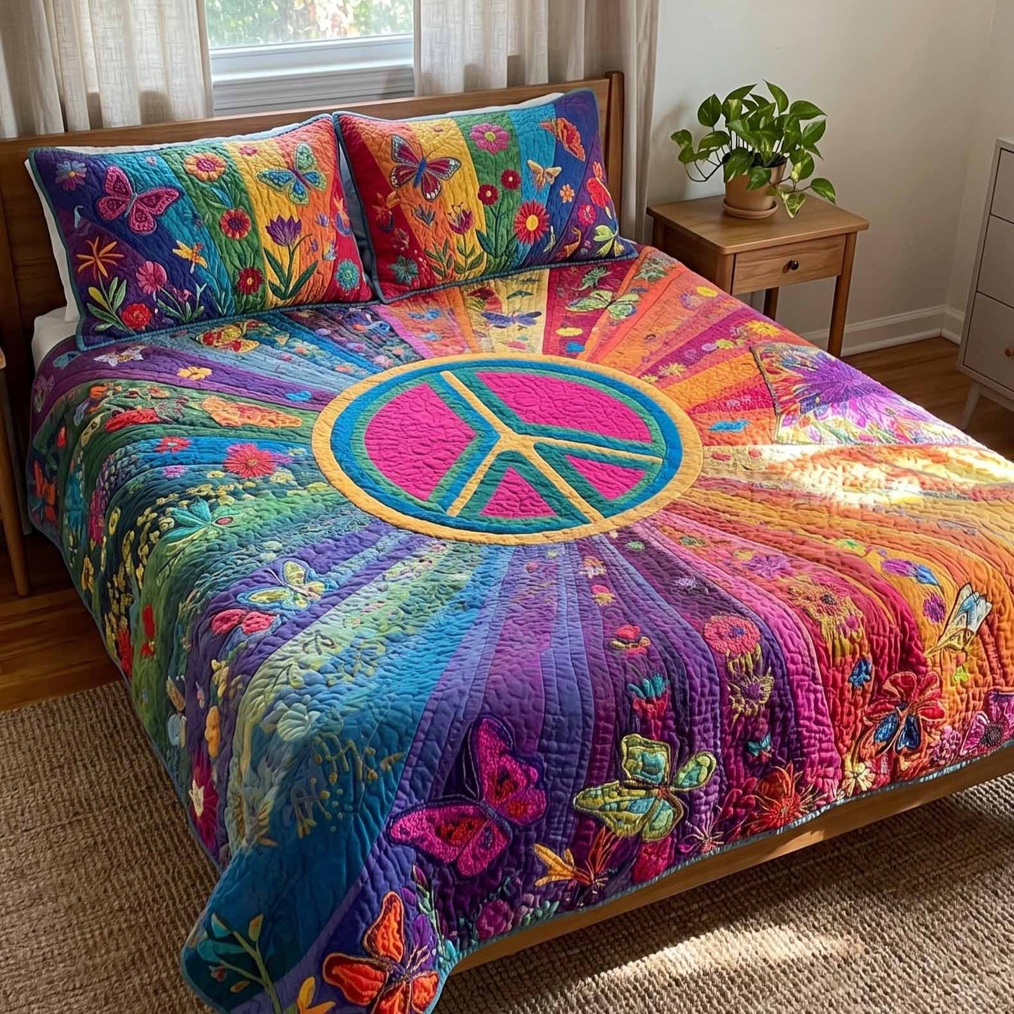 Peaceful Bloom 3-Piece Quilted Bedding Set NCU0XD2765