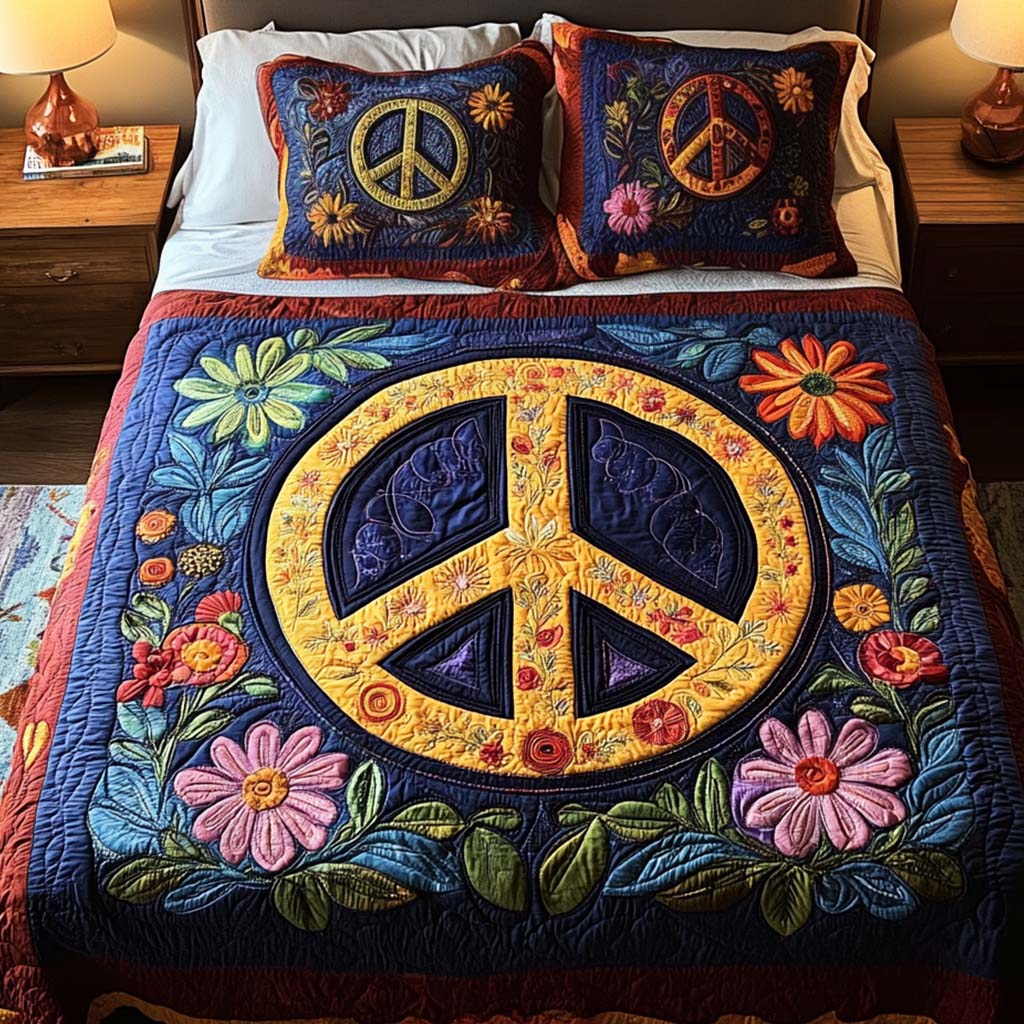Peaceful Blossoms 3-Piece Quilted Bedding Set NCU0NT2166