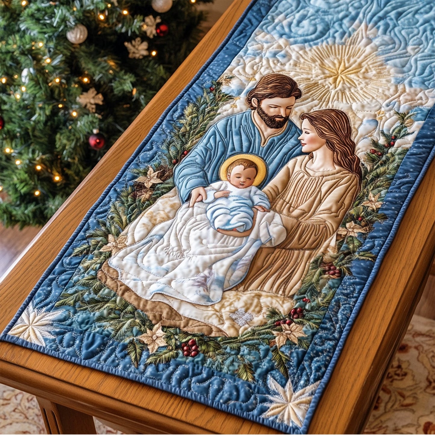 Peaceful Nativity Quilted Table Runner NCU0PT1313