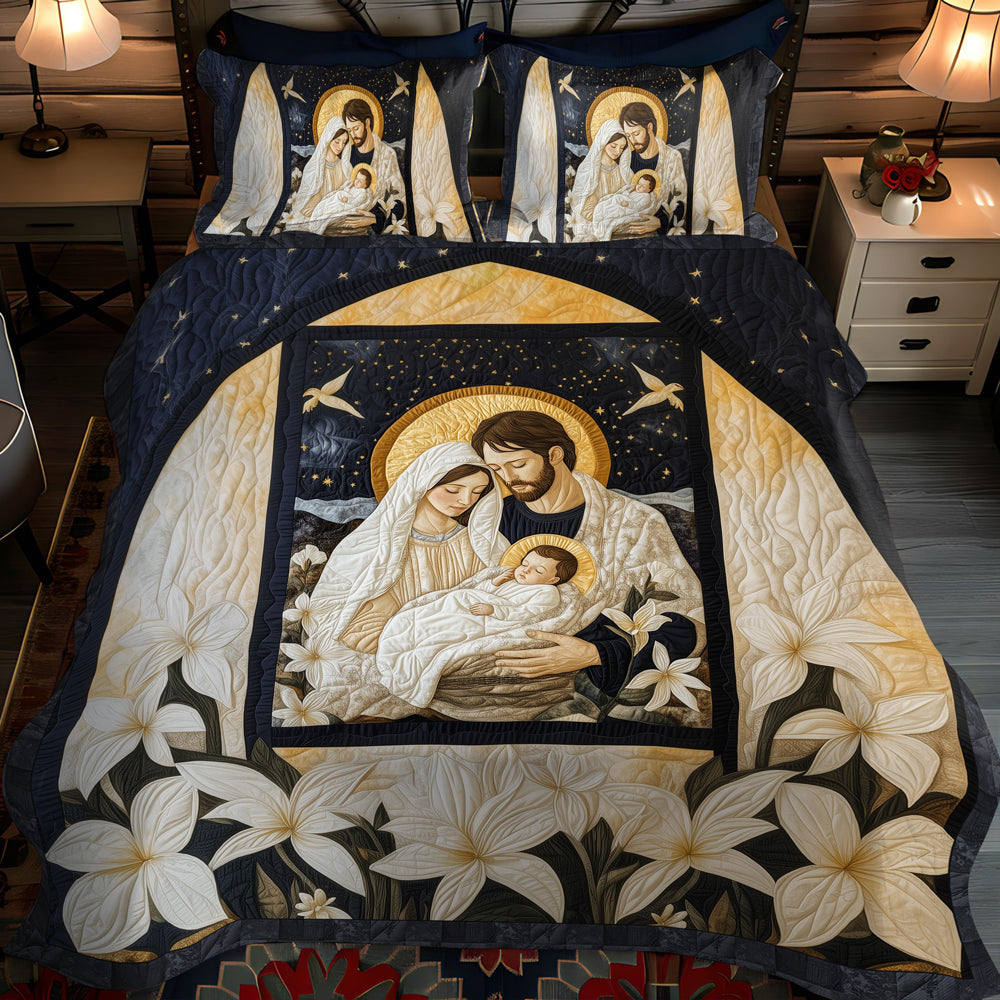 Peaceful Nativity Scene 3-Piece Quilted Bedding Set NCU0TL1746
