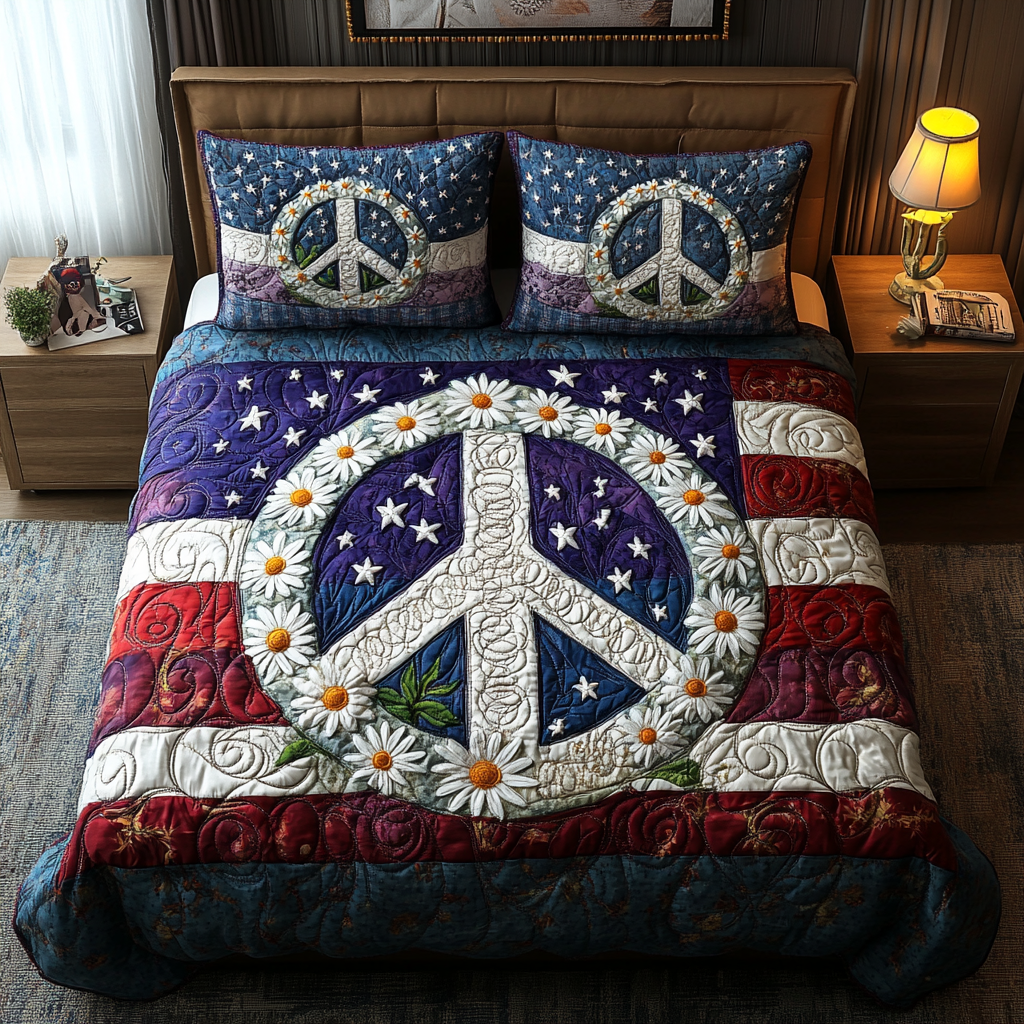 Peaceful Patriot 3-Piece Quilted Bedding Set NCU0DV4759