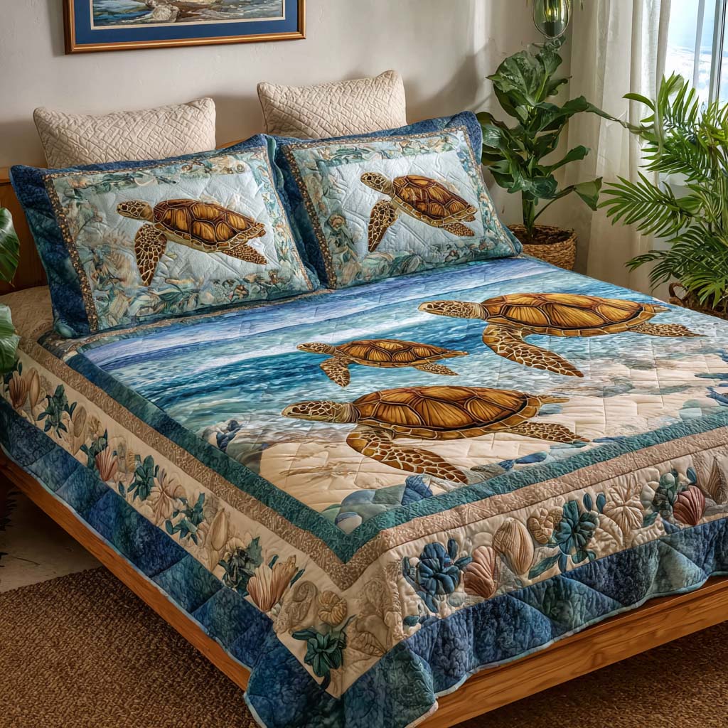 Peaceful Shell 3-Piece Quilted Bedding Set NCU0NT11715