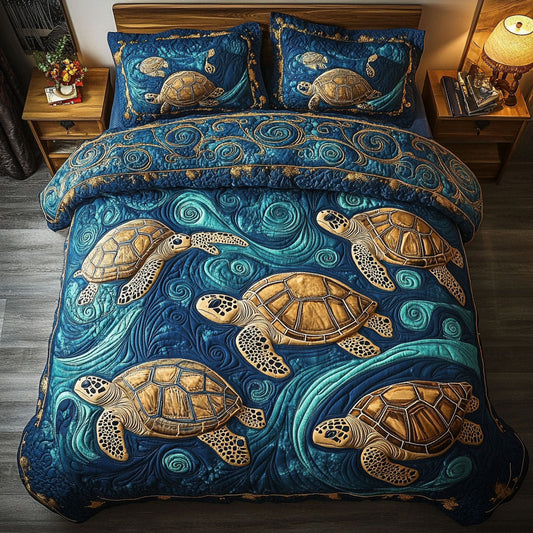 Peaceful Turtle Pond 3-Piece Quilted Bedding Set NCU0NT7341
