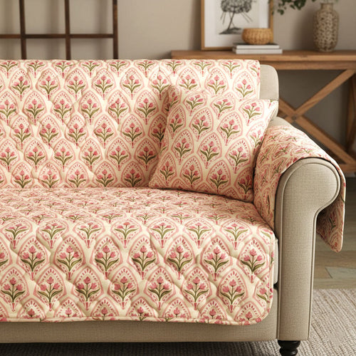 Peach Bloom Quilted Sofa Cover NCU0TV1525