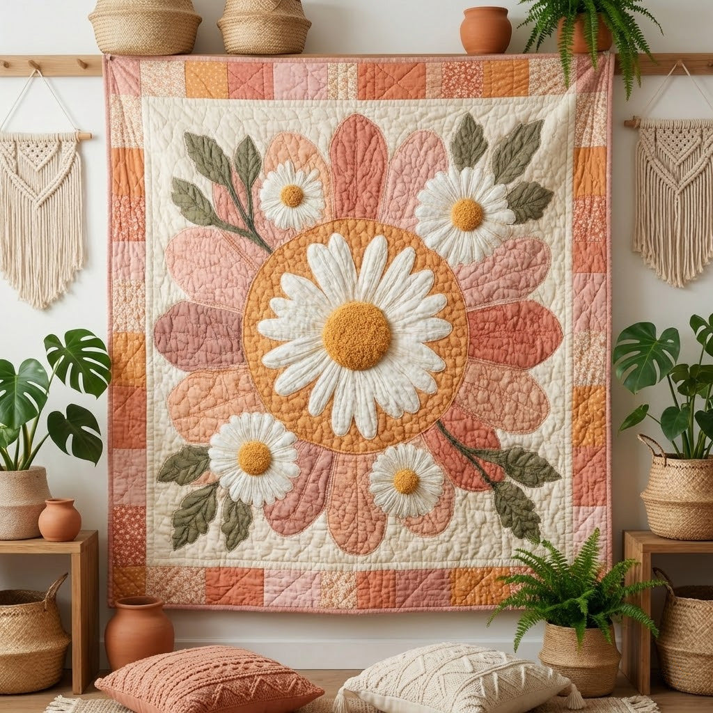 Peachy Bloom Quilted Blanket NCU0VL3404