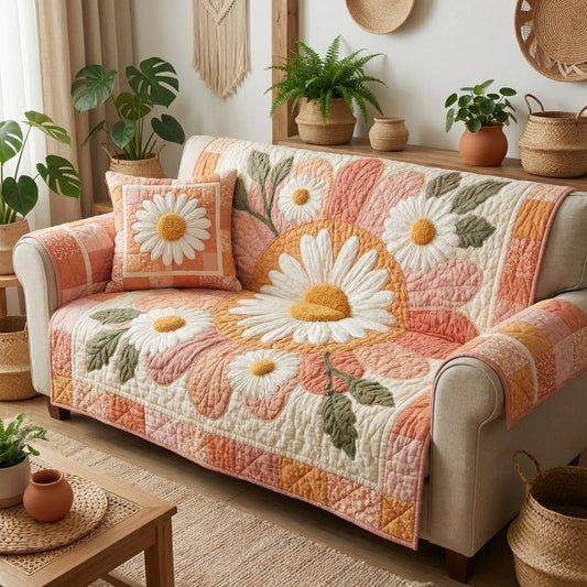 Peachy Petals Quilted Sofa Cover NCU0VL3408