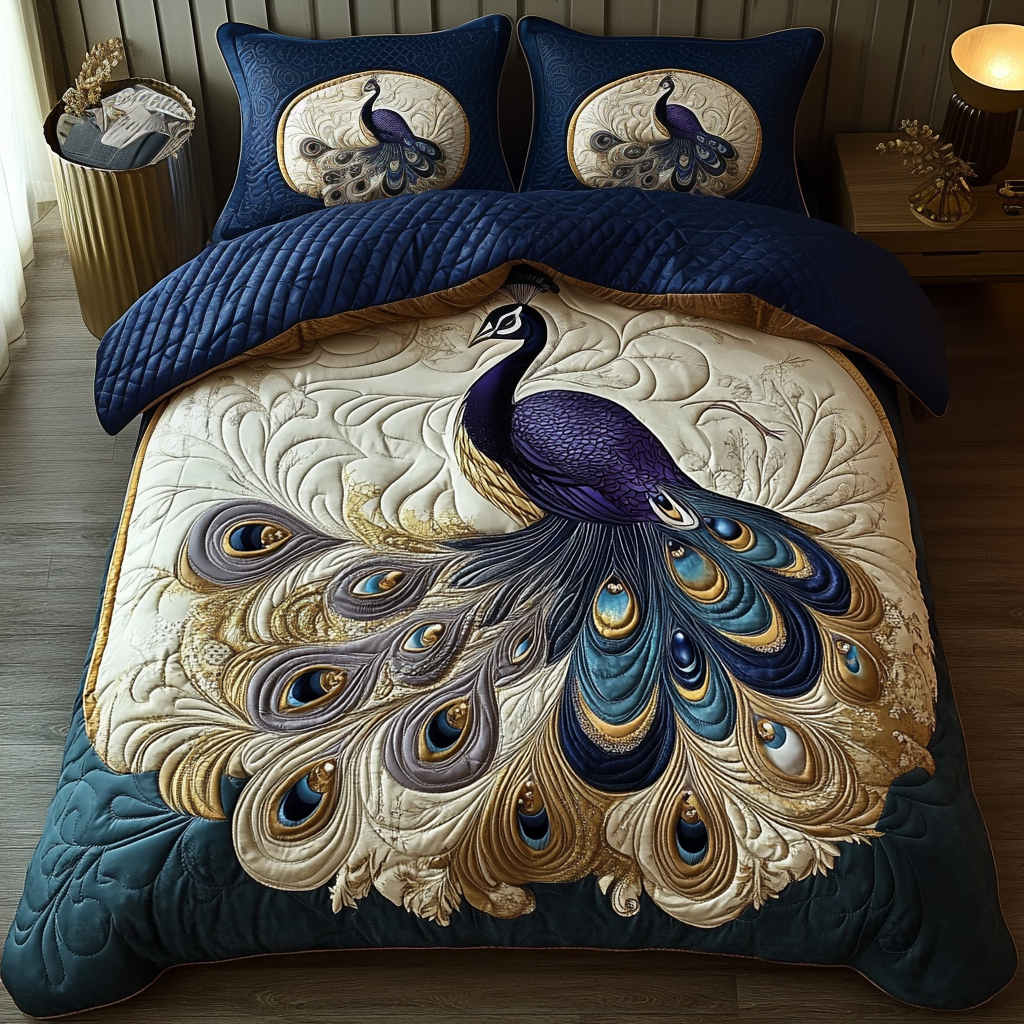 Peacock 3-Piece Quilted Bedding Set NCU0VT174