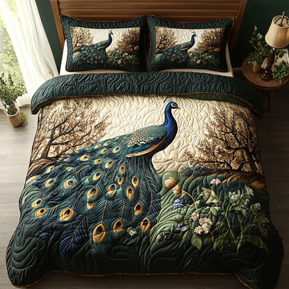 Peacock 3-Piece Quilted Bedding Set NCU0VT174