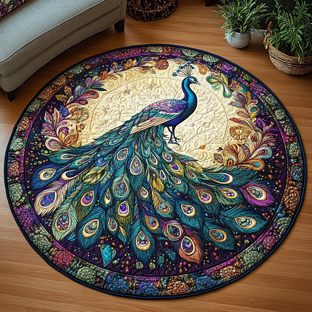 Peacock Beauty Quilted Round Mat NCU0VL1377