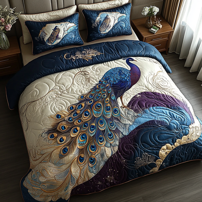 Peacock Bliss 3-Piece Quilted Bedding Set NCU0DV5825