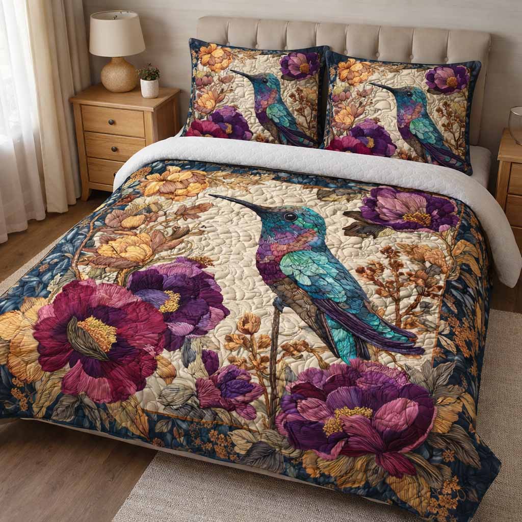 Peacock Bloom 3-Piece Quilted Bedding Set NCU0XD2565