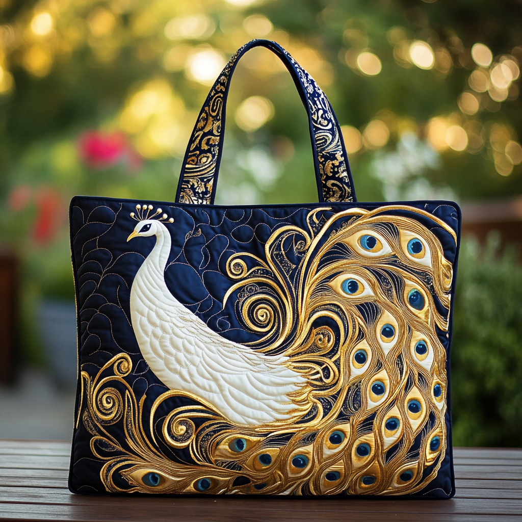 Peacock Bloom Quilted Tote Bag NCU0DK8795