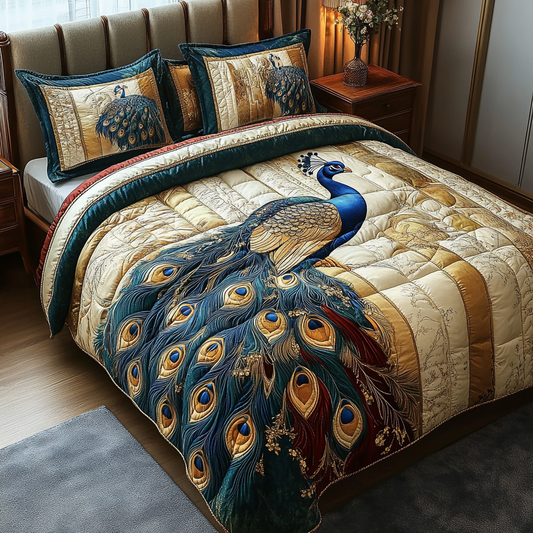 Peacock Charm 3-Piece Quilted Bedding Set NCU0DV5826
