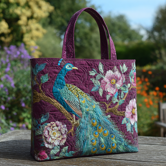 Peacock Charm Quilted Tote Bag NCU0DK8794