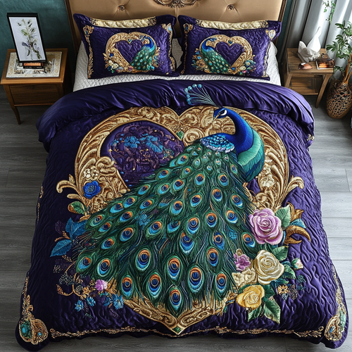 Peacock Dreams 3-Piece Quilted Bedding Set NCU0VH2455