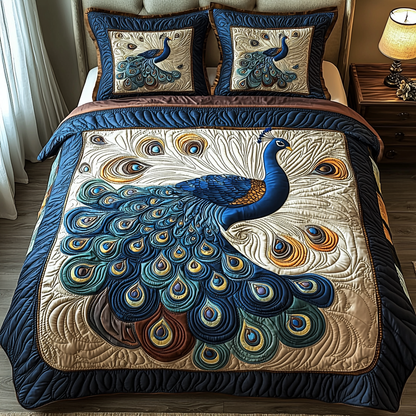 Peacock Elegance 3-Piece Quilted Bedding Set NCU0DV6106